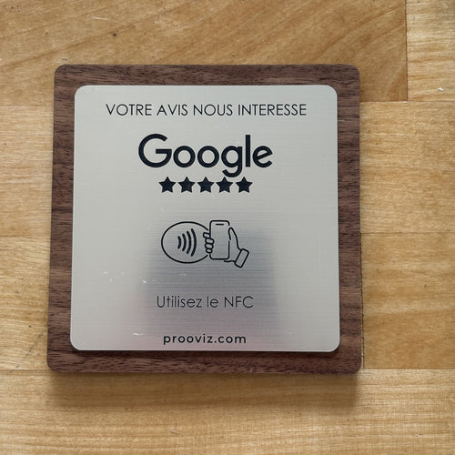 Plaque NFC Avis Google / Finition bois 10 × 10 cm