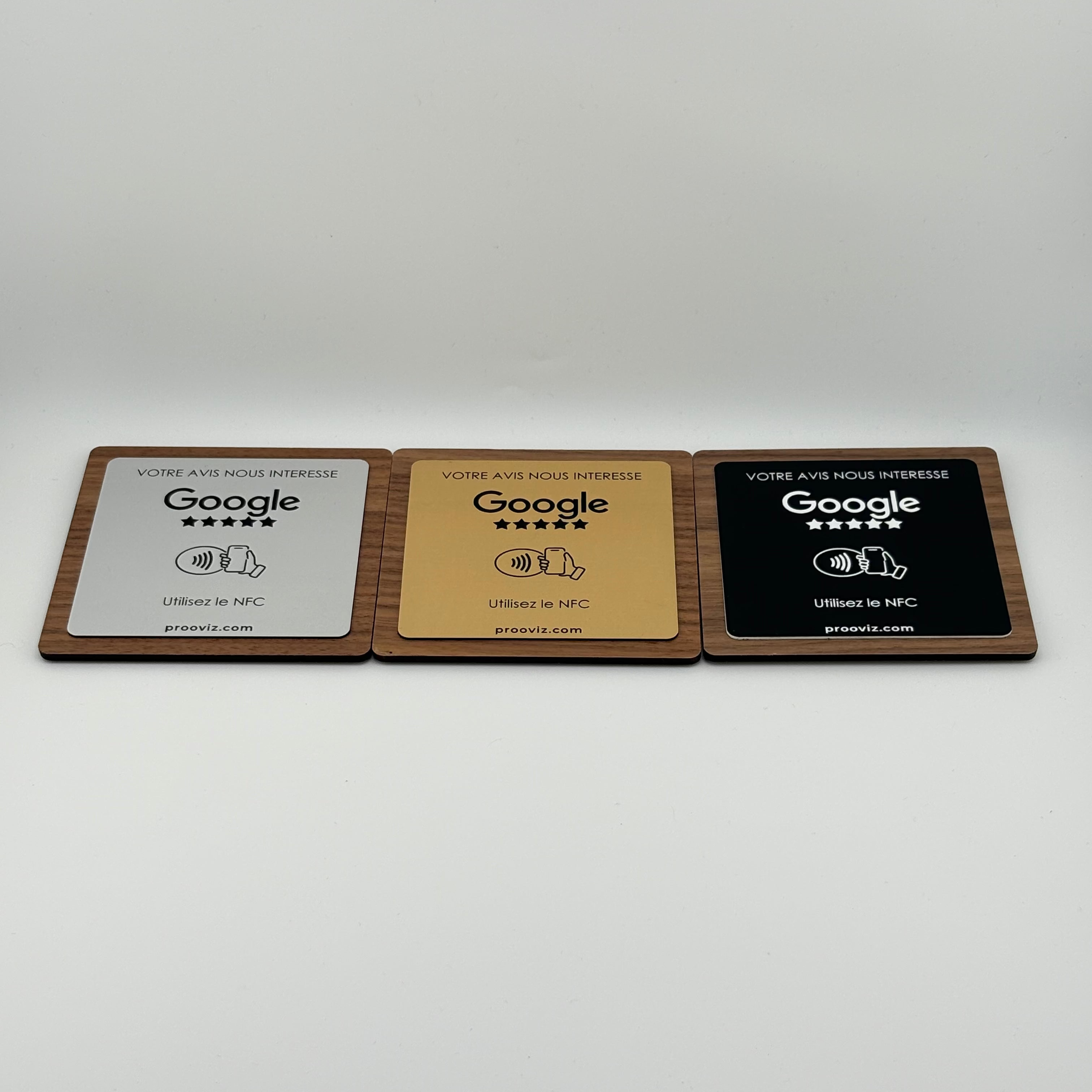 Plaque NFC Avis Google / Finition bois 10 × 10 cm